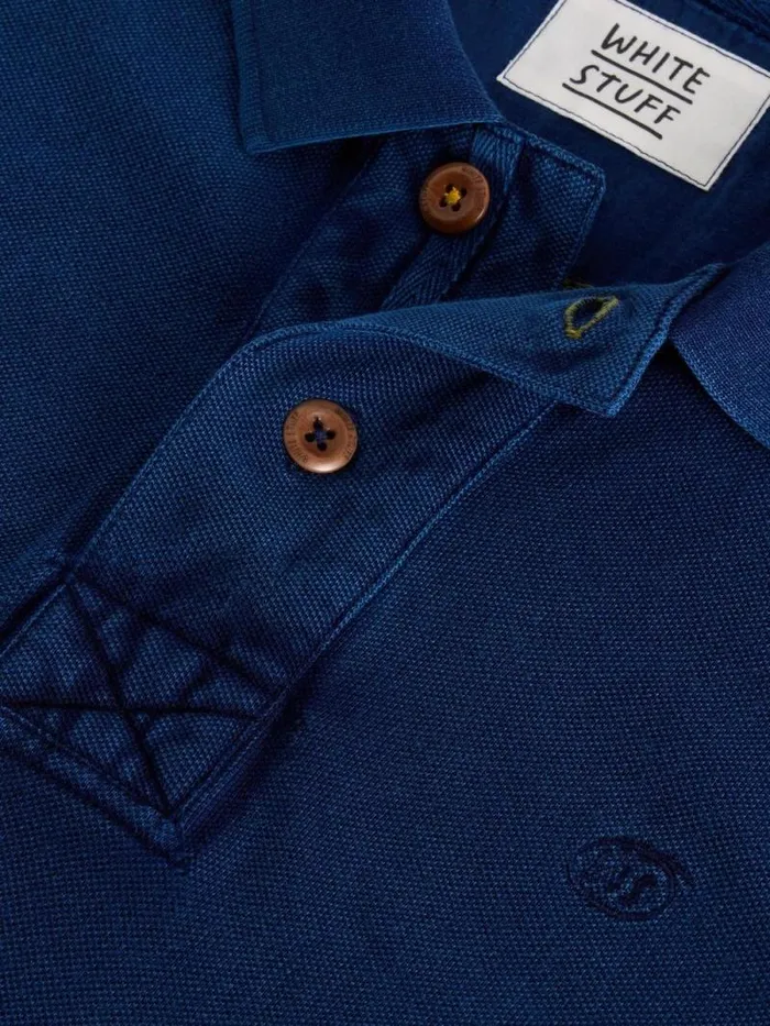 Men LS Utility Polo Deep Blue White Stuff Polo Shirts Men LS Utility Polo Deep Blue White Stuff Polo Shirts