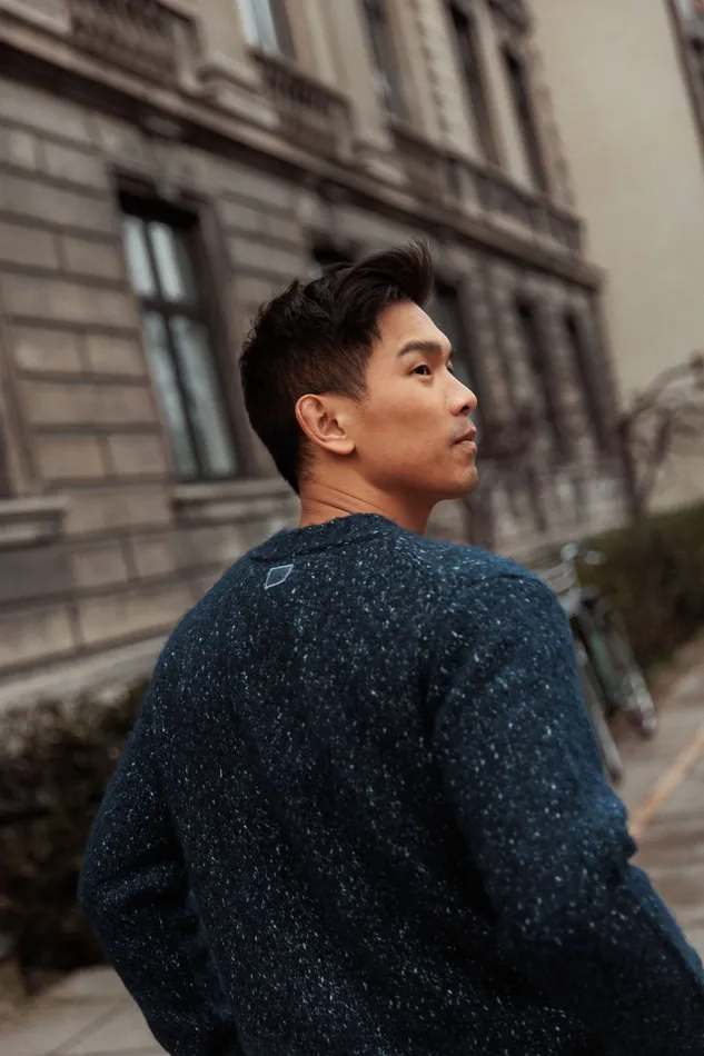 Men MOS MOSH MMGLaporte Nep Knit Navy Melange Knits Men MOS MOSH MMGLaporte Nep Knit Navy Melange Knits
