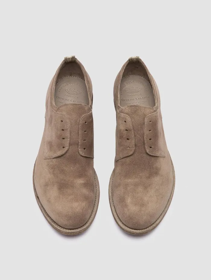Men Officine Creative Footwear ARCHIVE 500 Taupe Suede Derby Shoes Men Officine Creative Footwear ARCHIVE 500 Taupe Suede Derby Shoes