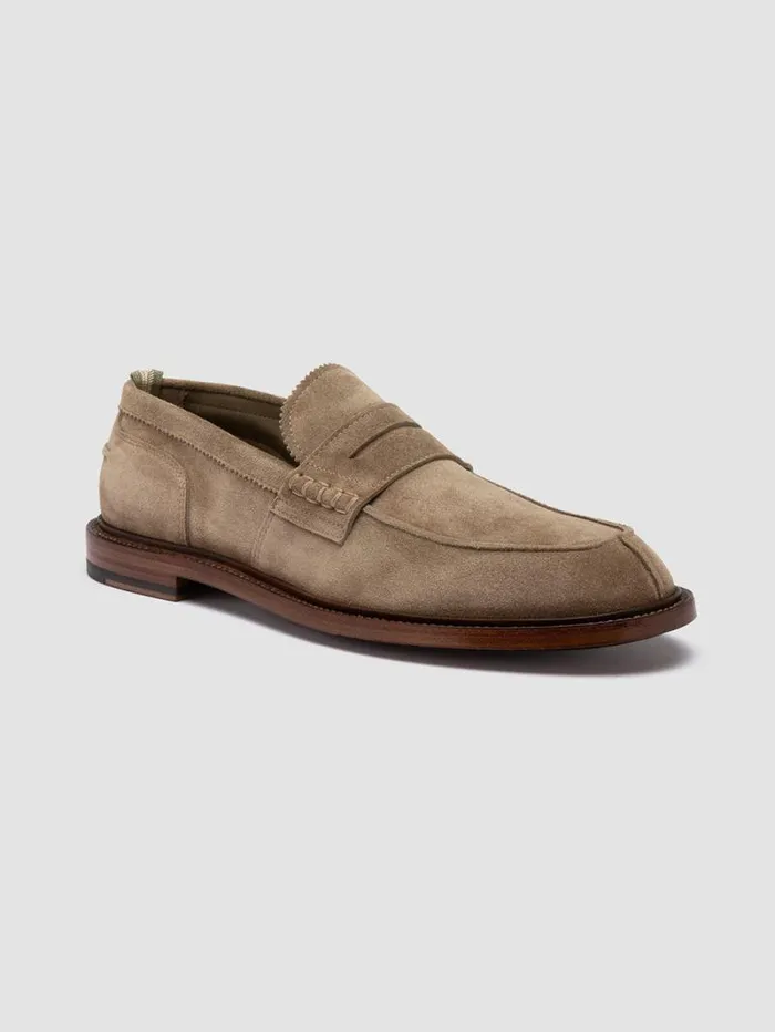 Men Officine Creative Footwear SAX 001 Taupe Suede Penny Loafers Men Officine Creative Footwear SAX 001 Taupe Suede Penny Loafers