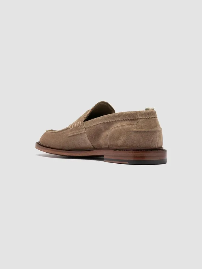 Men Officine Creative Footwear SAX 001 Taupe Suede Penny Loafers Men Officine Creative Footwear SAX 001 Taupe Suede Penny Loafers