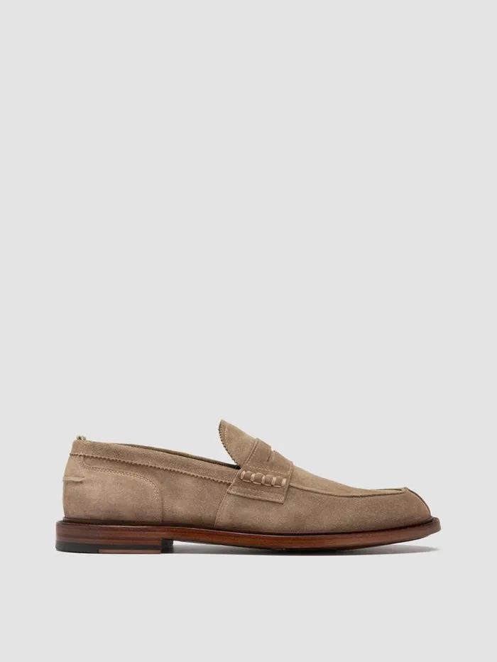 Men Officine Creative Footwear SAX 001 Taupe Suede Penny Loafers Men Officine Creative Footwear SAX 001 Taupe Suede Penny Loafers
