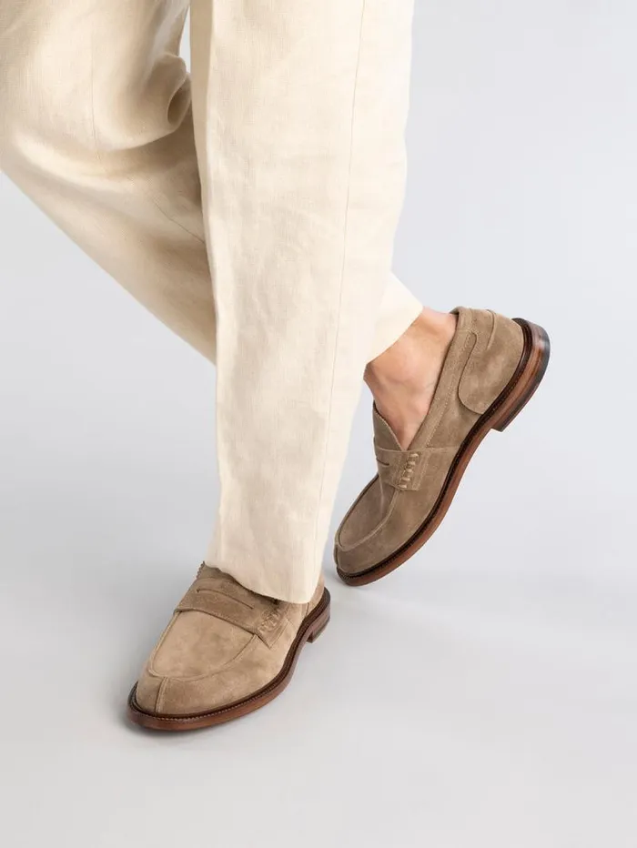 Men Officine Creative Footwear SAX 001 Taupe Suede Penny Loafers Men Officine Creative Footwear SAX 001 Taupe Suede Penny Loafers