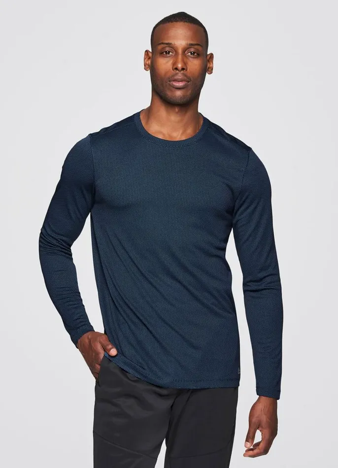 Men Prime Textured Long Sleeve Workout Tee Dark Teal RBX Active Long Sleeve