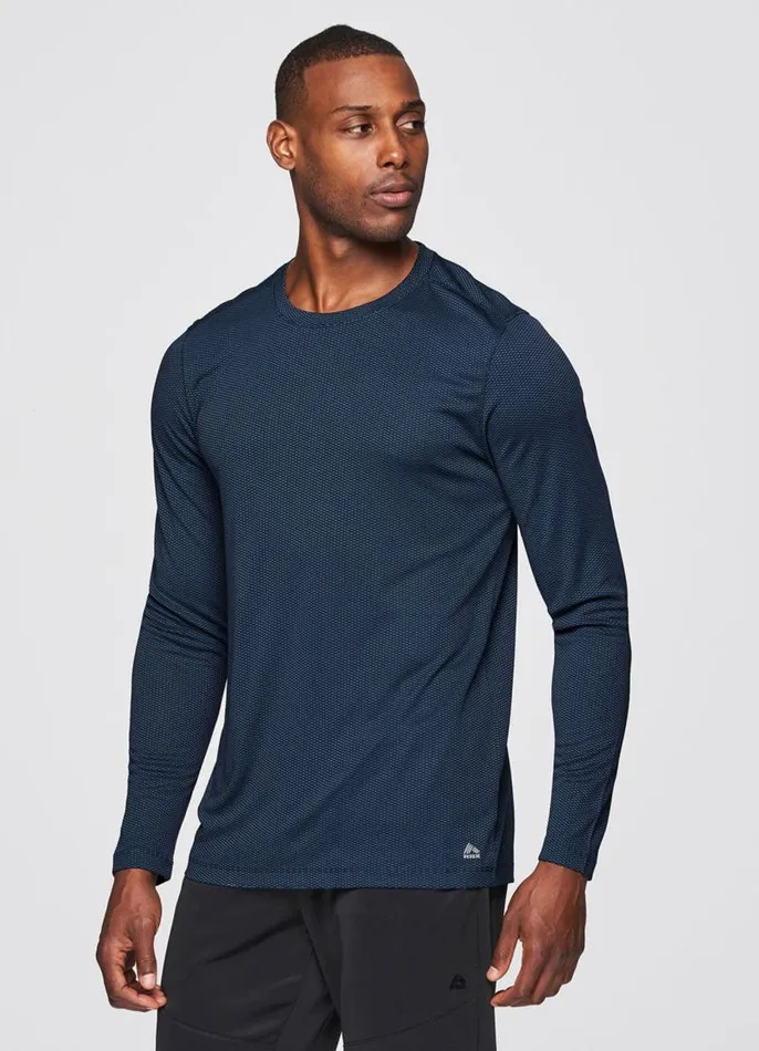 Men Prime Textured Long Sleeve Workout Tee Dark Teal RBX Active Long Sleeve