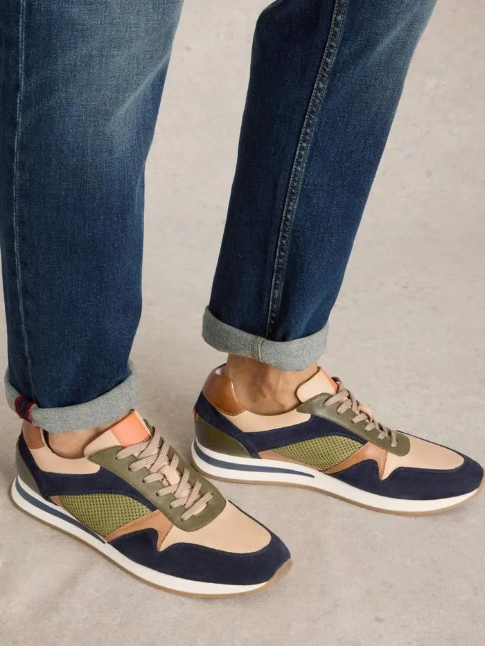 Men Retro Runner Green Multi White Stuff Trainers