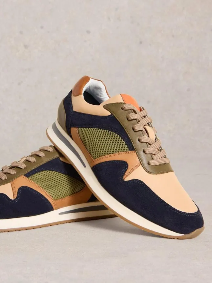 Men Retro Runner Green Multi White Stuff Trainers Men Retro Runner Green Multi White Stuff Trainers