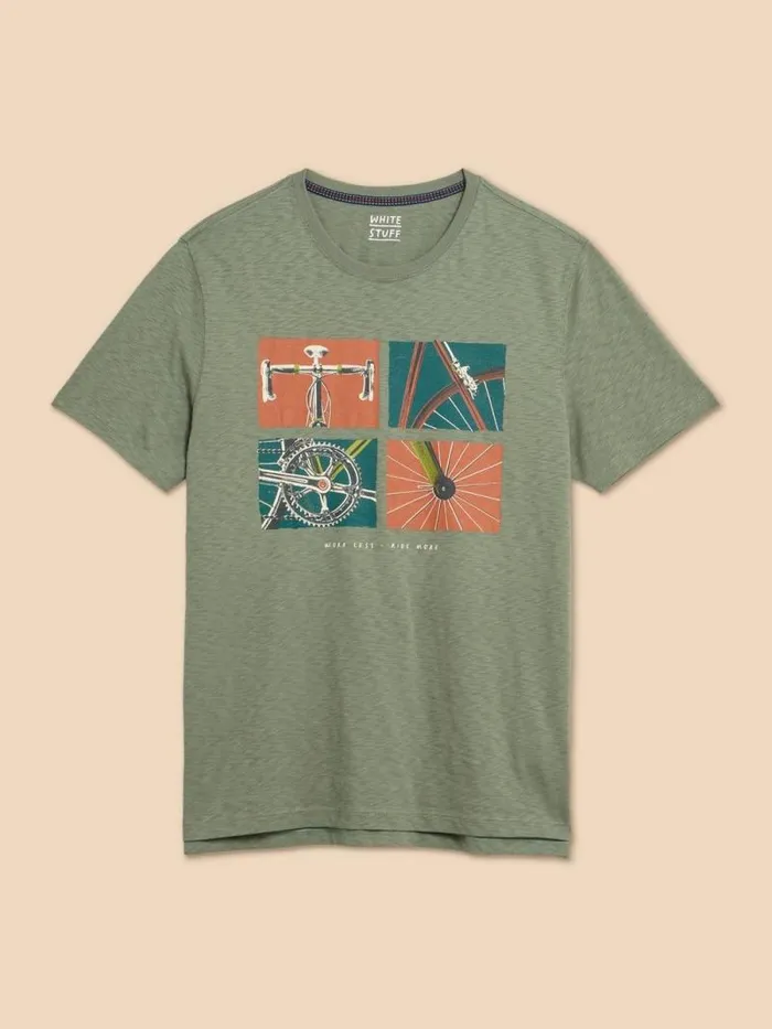 Men Ride Graphic Tee Green Print White Stuff TShirts Men Ride Graphic Tee Green Print White Stuff TShirts