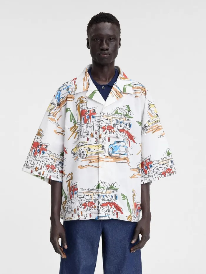 Men Shirts JACQUEMUS The Casaco Shirt Print Capri Cars White Men Shirts JACQUEMUS The Casaco Shirt Print Capri Cars White