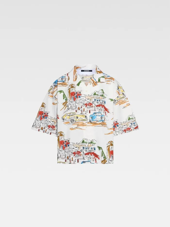 Men Shirts JACQUEMUS The Casaco Shirt Print Capri Cars White Men Shirts JACQUEMUS The Casaco Shirt Print Capri Cars White