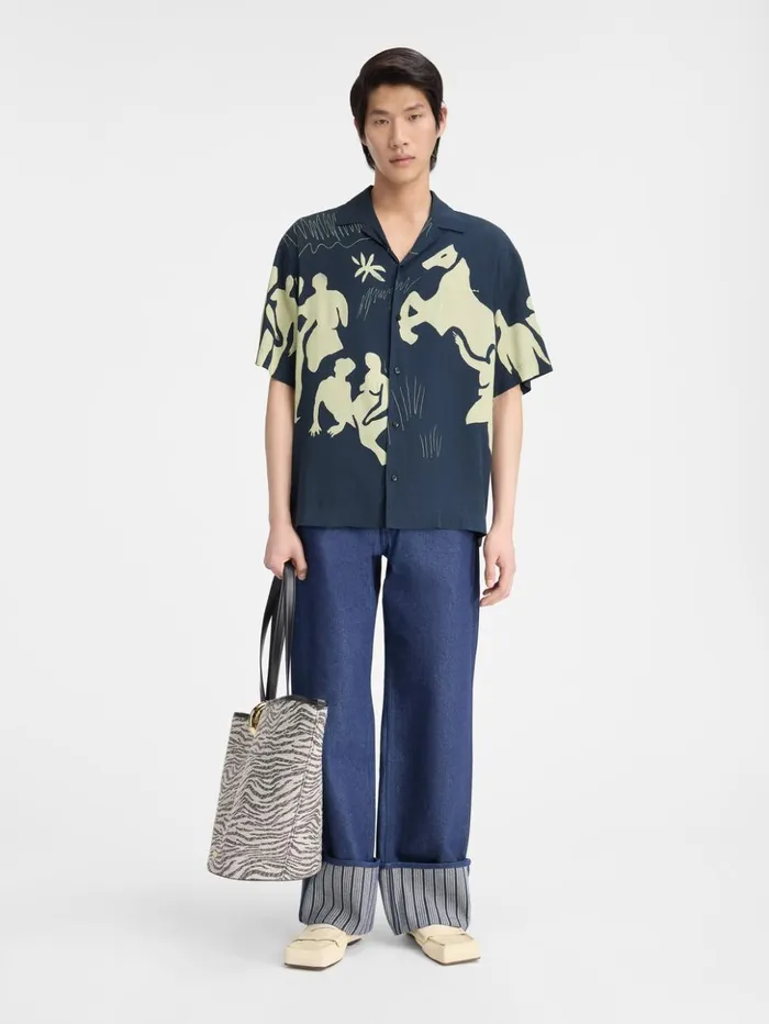 Men Shirts JACQUEMUS The Jean Shirt Print Horse Scene Navy