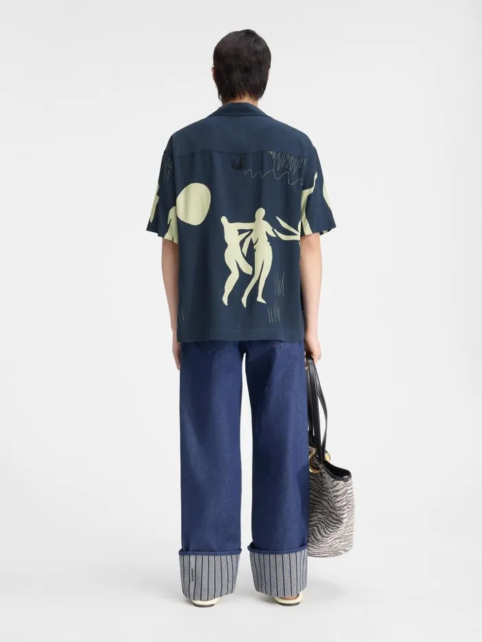 Men Shirts JACQUEMUS The Jean Shirt Print Horse Scene Navy Men Shirts JACQUEMUS The Jean Shirt Print Horse Scene Navy