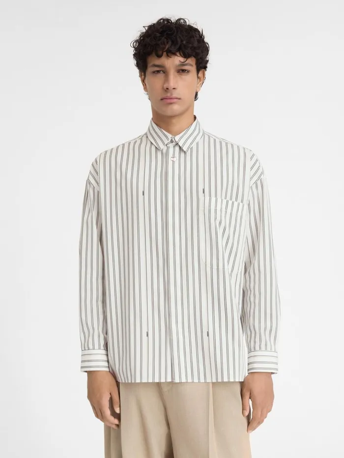 Men Shirts JACQUEMUS The Longsleeve Shirt Print Beige Strip Men Shirts JACQUEMUS The Longsleeve Shirt Print Beige Strip