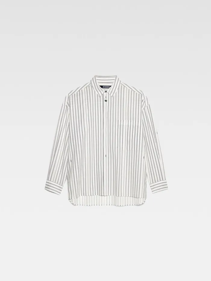 Men Shirts JACQUEMUS The Longsleeve Shirt Print Beige Strip Men Shirts JACQUEMUS The Longsleeve Shirt Print Beige Strip