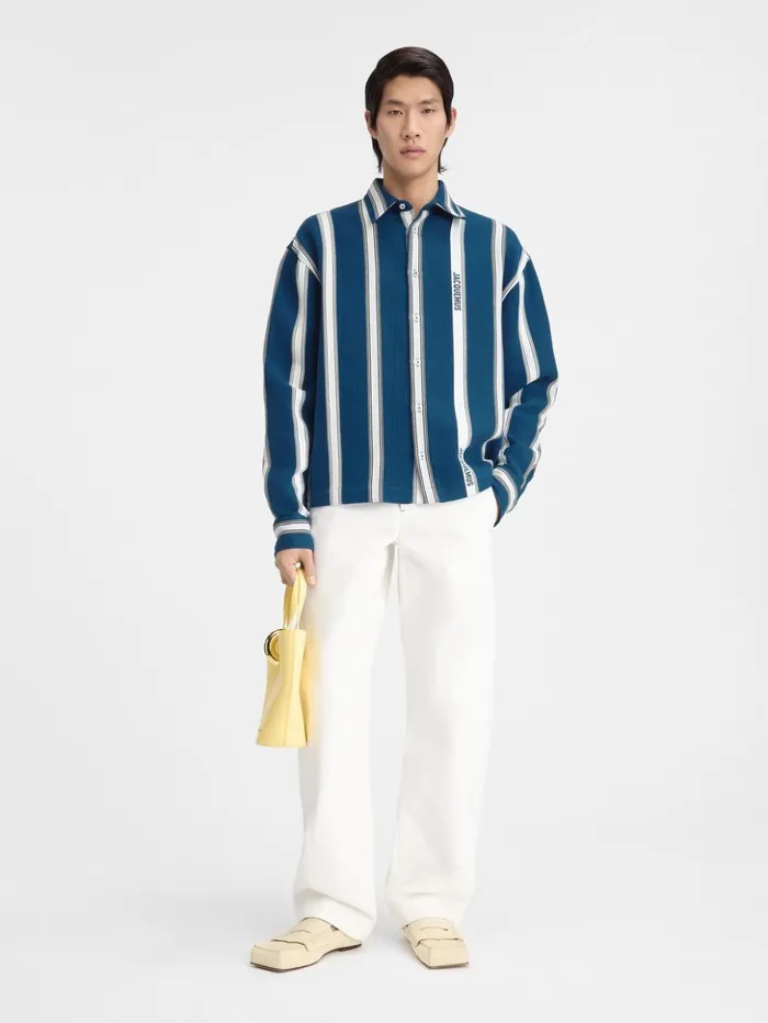 Men Shirts JACQUEMUS The Papier Shirt Jacquard Logo Stripes White