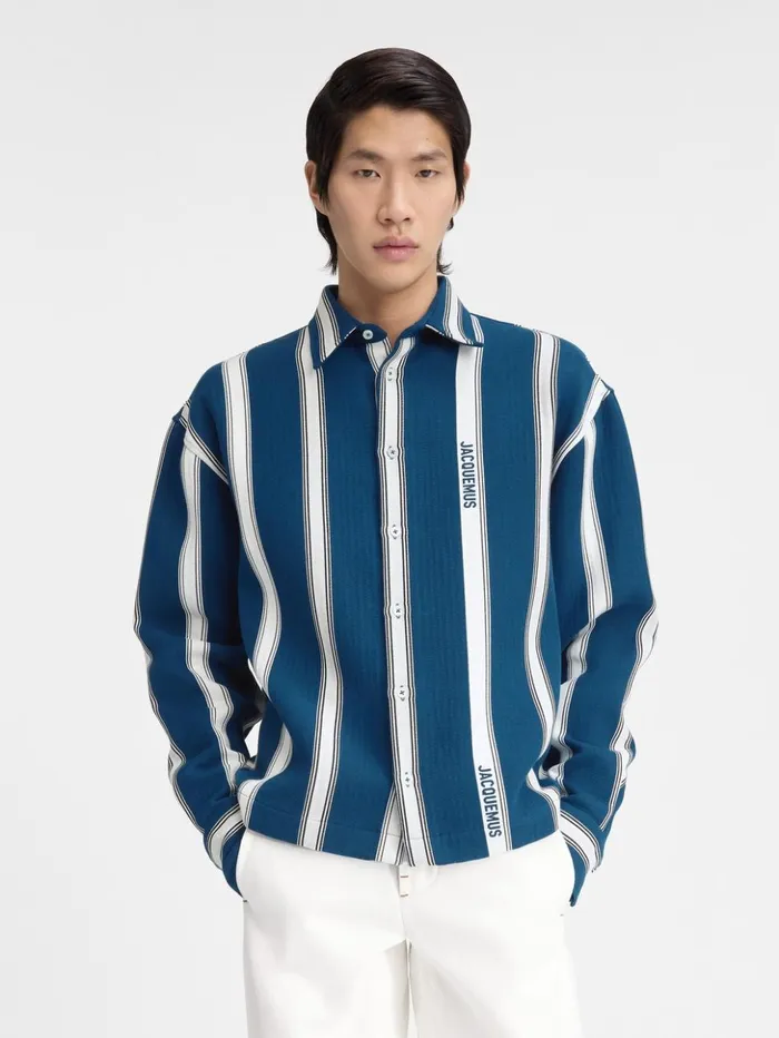 Men Shirts JACQUEMUS The Papier Shirt Jacquard Logo Stripes White Men Shirts JACQUEMUS The Papier Shirt Jacquard Logo Stripes White