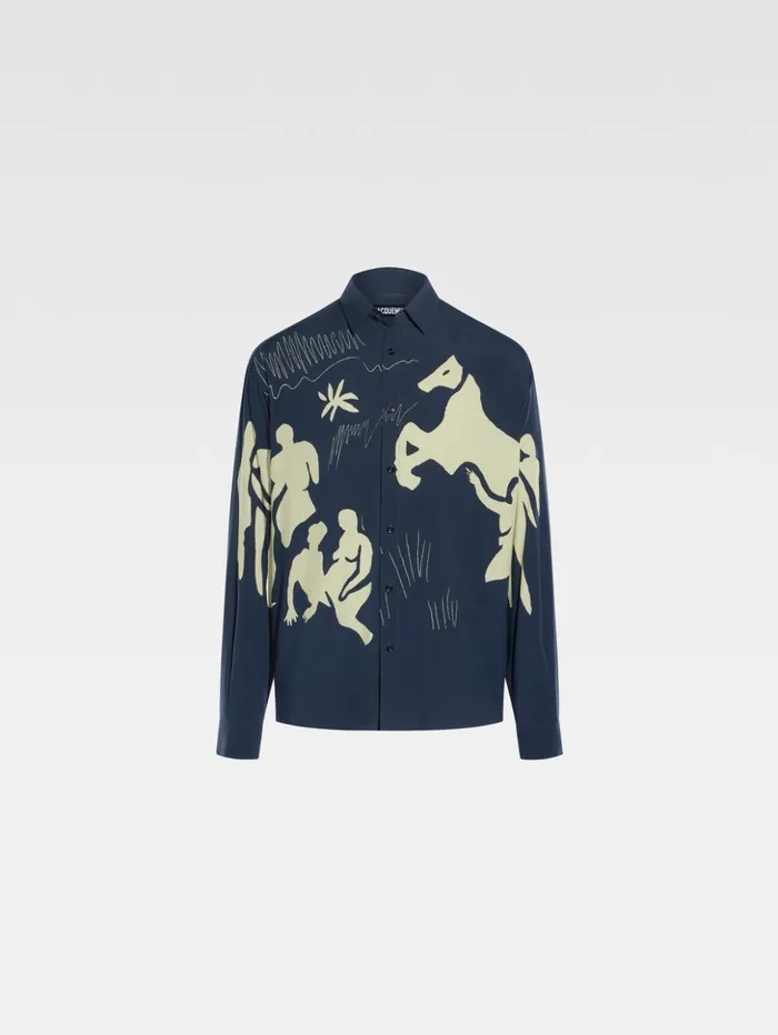 Men Shirts JACQUEMUS The Simon Shirt Print Horse Scene Navy Men Shirts JACQUEMUS The Simon Shirt Print Horse Scene Navy