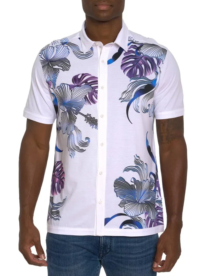 Men Short Sleeve Button Down Shirts Robert Graham ODESSY SHORT SLEEVE KNIT SHIRT White