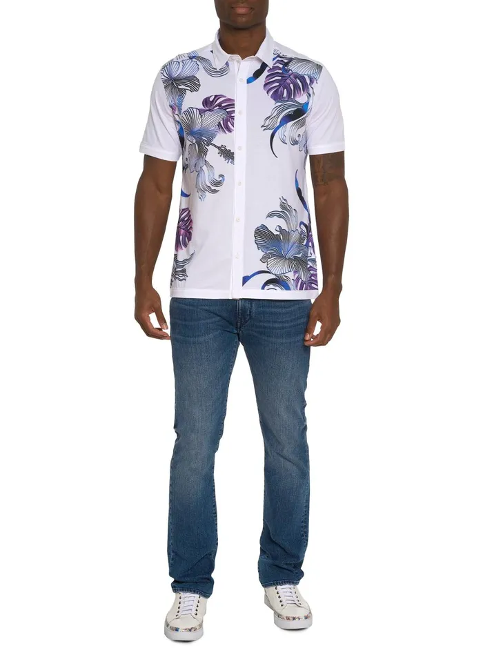 Men Short Sleeve Button Down Shirts Robert Graham ODESSY SHORT SLEEVE KNIT SHIRT White