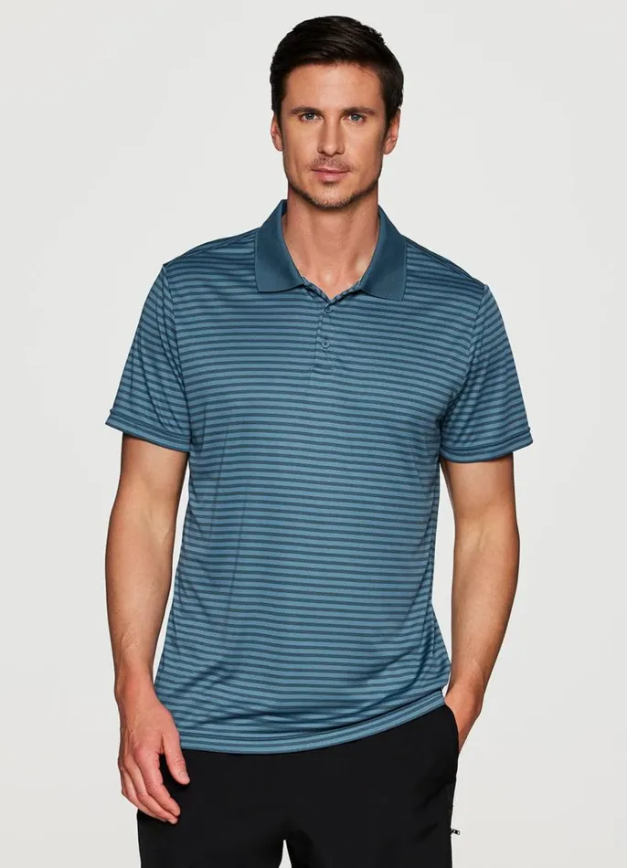 Men Stay On Course Striped Polo Blue RBX Active Golf Shirts