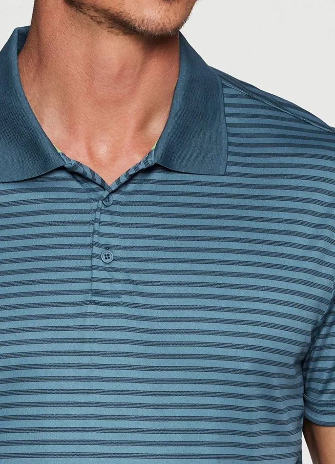 Men Stay On Course Striped Polo Blue RBX Active Golf Shirts