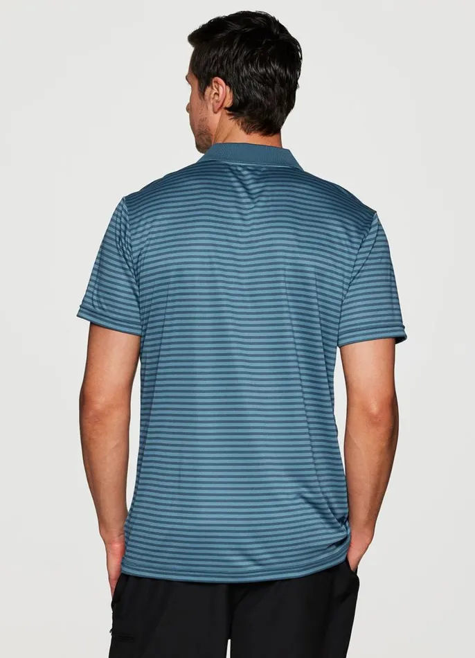 Men Stay On Course Striped Polo Blue RBX Active Golf Shirts