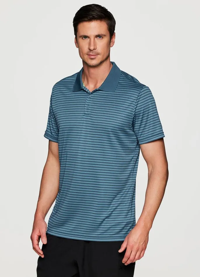 Men Stay On Course Striped Polo Blue RBX Active Golf Shirts