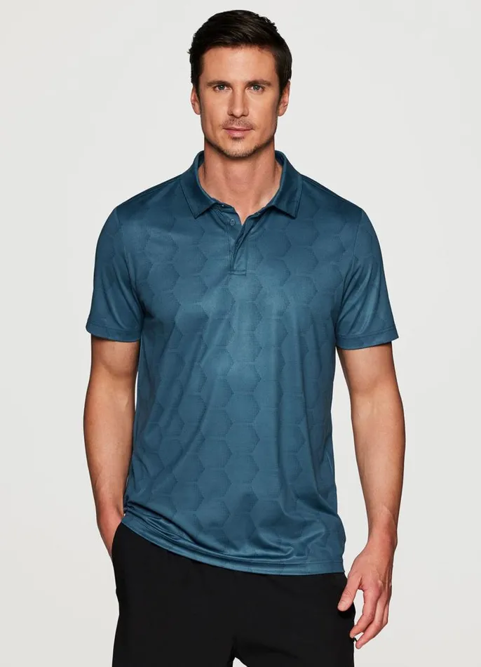 Men Stay On Course Tonal Polo Blue RBX Active Golf Shirts