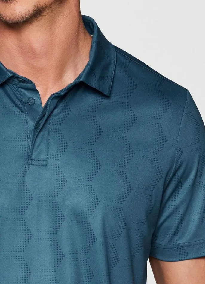 Men Stay On Course Tonal Polo Blue RBX Active Golf Shirts