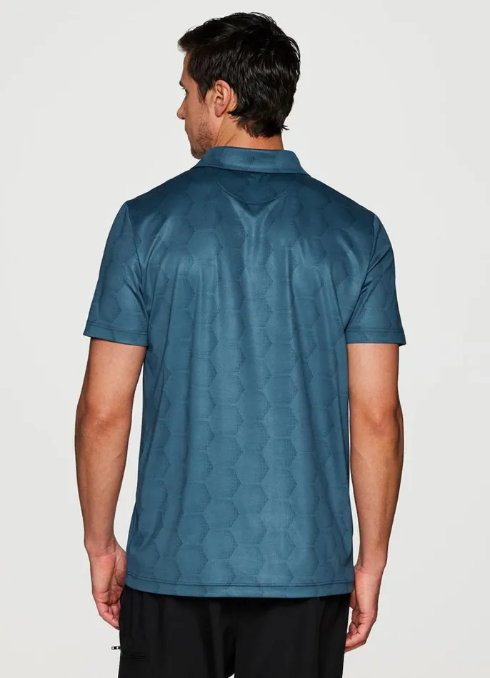 Men Stay On Course Tonal Polo Blue RBX Active Golf Shirts