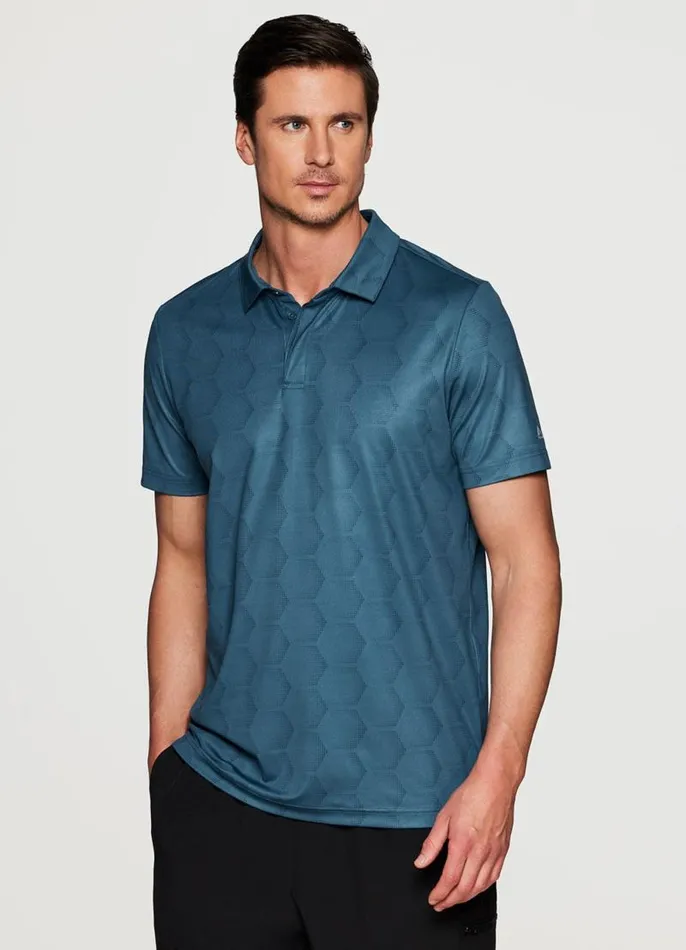 Men Stay On Course Tonal Polo Blue RBX Active Golf Shirts