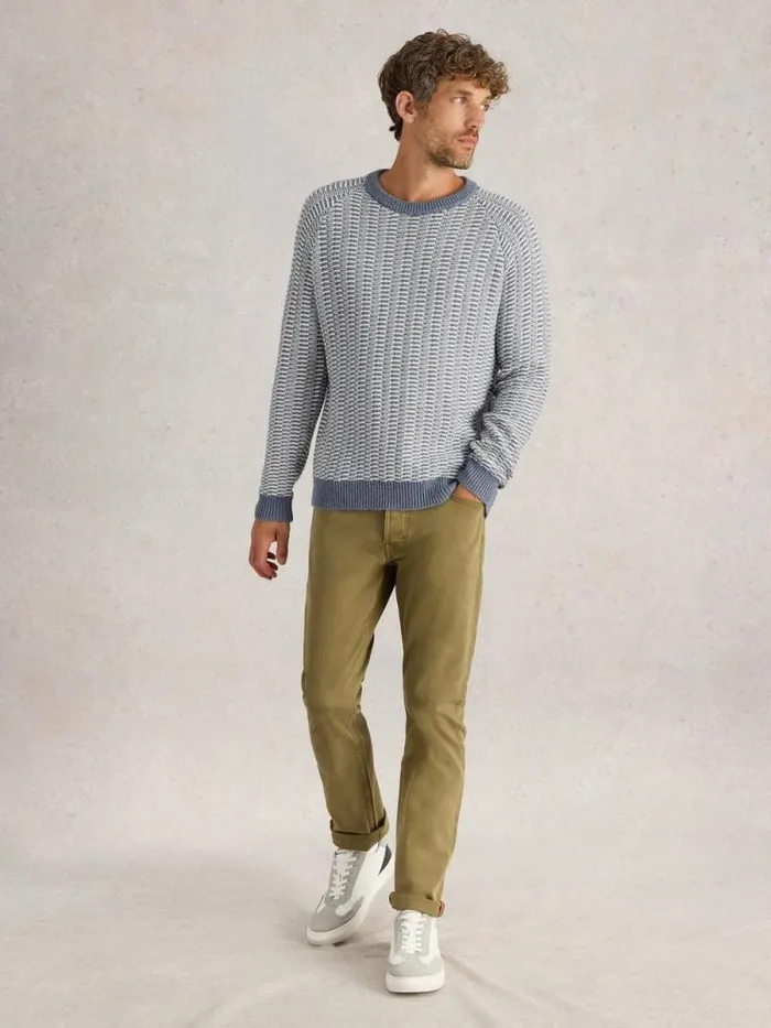 Men Textured Crew Neck Jumper Blue Multi White Stuff Knitwear
