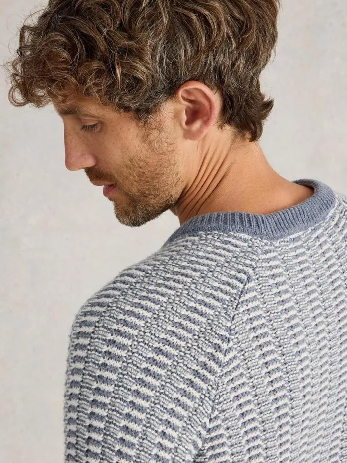 Men Textured Crew Neck Jumper Blue Multi White Stuff Knitwear Men Textured Crew Neck Jumper Blue Multi White Stuff Knitwear
