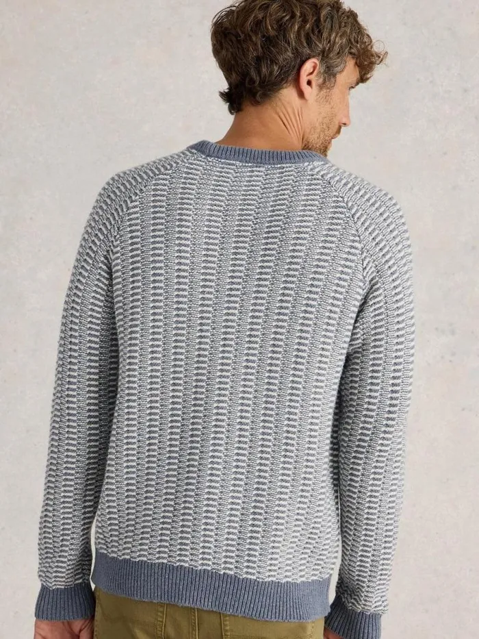 Men Textured Crew Neck Jumper Blue Multi White Stuff Knitwear Men Textured Crew Neck Jumper Blue Multi White Stuff Knitwear