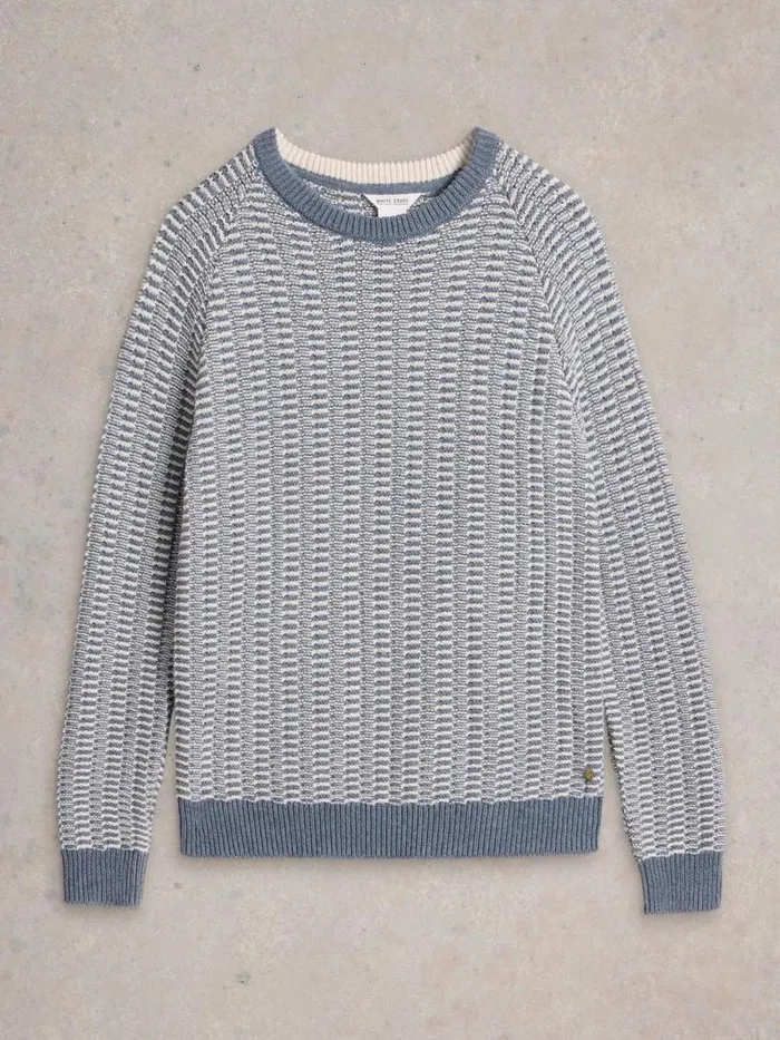 Men Textured Crew Neck Jumper Blue Multi White Stuff Knitwear Men Textured Crew Neck Jumper Blue Multi White Stuff Knitwear