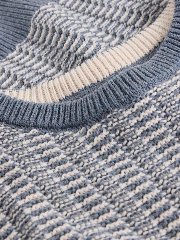 Men Textured Crew Neck Jumper Blue Multi White Stuff Knitwear Men Textured Crew Neck Jumper Blue Multi White Stuff Knitwear