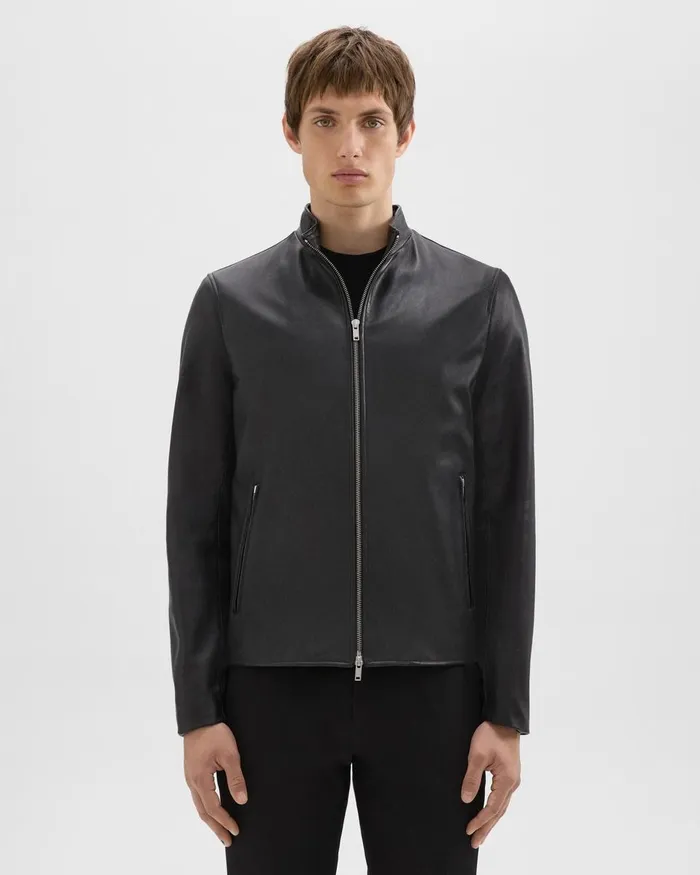 Men Theory Blazers Jackets Morvek Zip Jacket In Leather Black