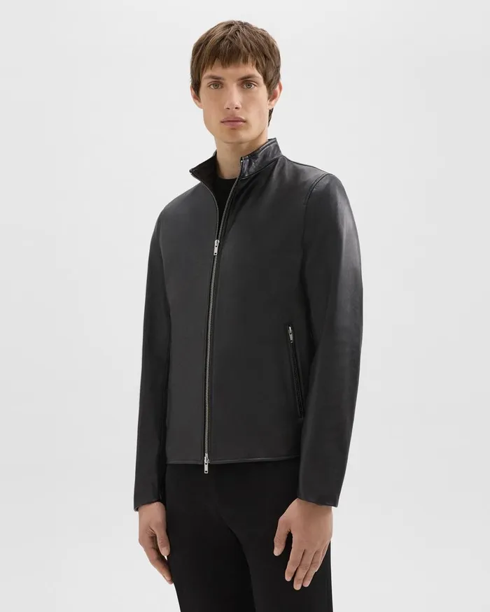 Men Theory Blazers Jackets Morvek Zip Jacket In Leather Black