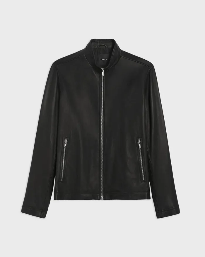 Men Theory Blazers Jackets Morvek Zip Jacket In Leather Black