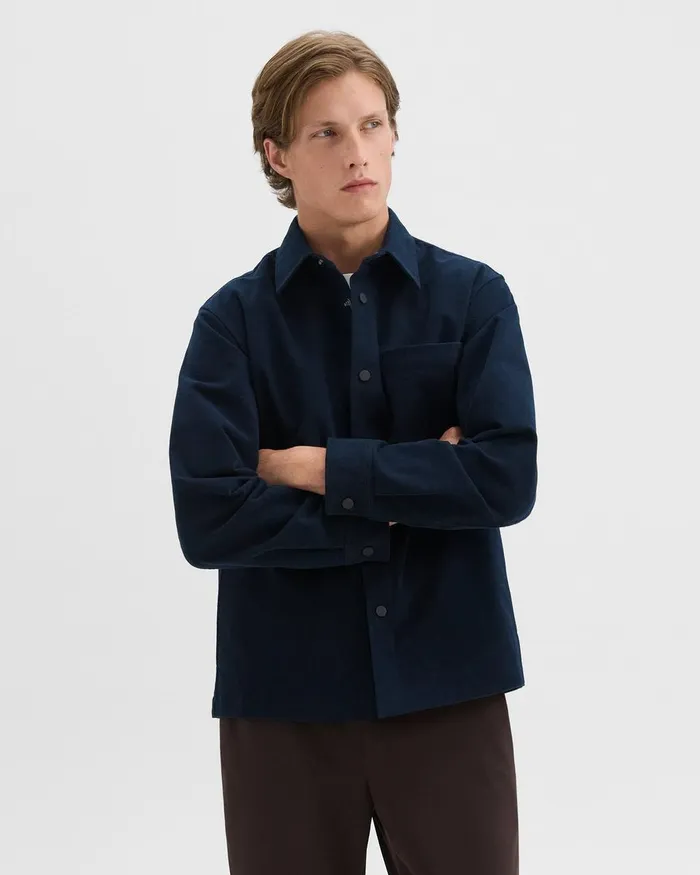 Men Theory Outerwear Shirt Jacket In Moleskin Twill Baltic