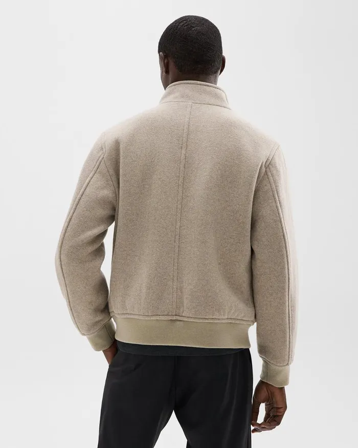 Men Theory Outerwear Straight Bomber Jacket In Meacutelange WoolBlend Melton Fawn Melange