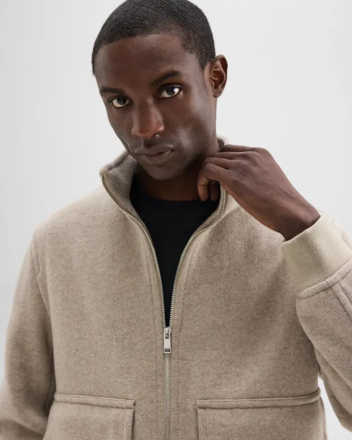 Men Theory Outerwear Straight Bomber Jacket In Meacutelange WoolBlend Melton Fawn Melange