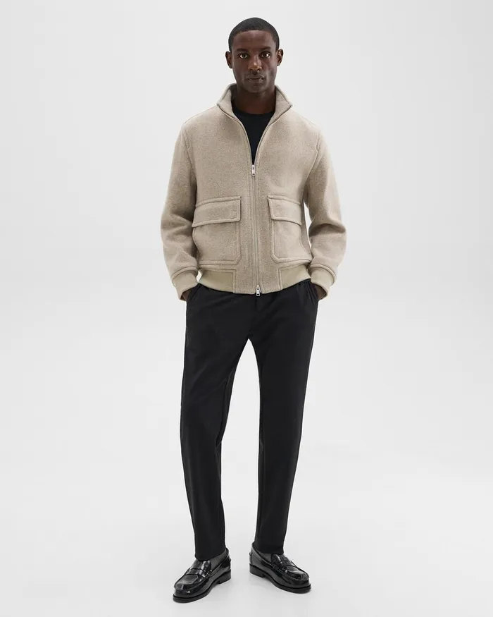 Men Theory Outerwear Straight Bomber Jacket In Meacutelange WoolBlend Melton Fawn Melange