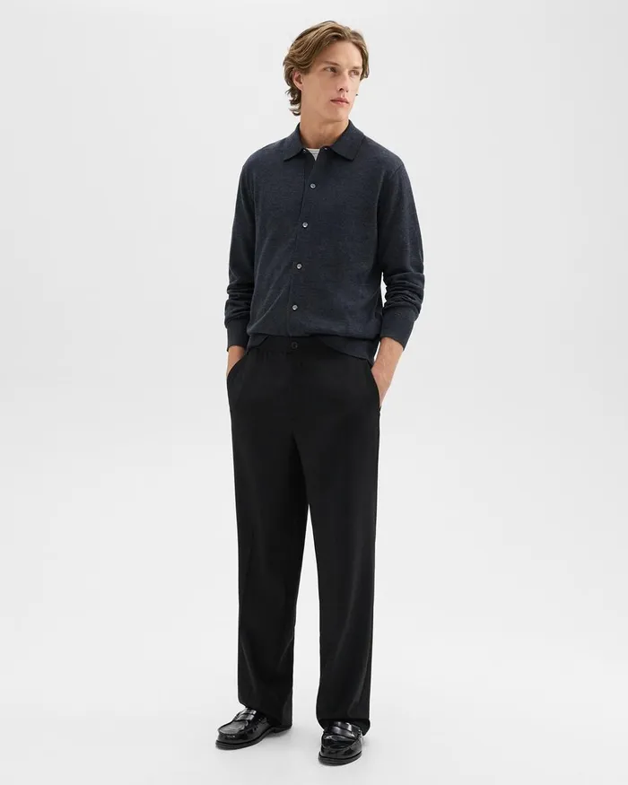Men Theory Pants WideLeg Drawstring Pant In Stretch Flannel Black