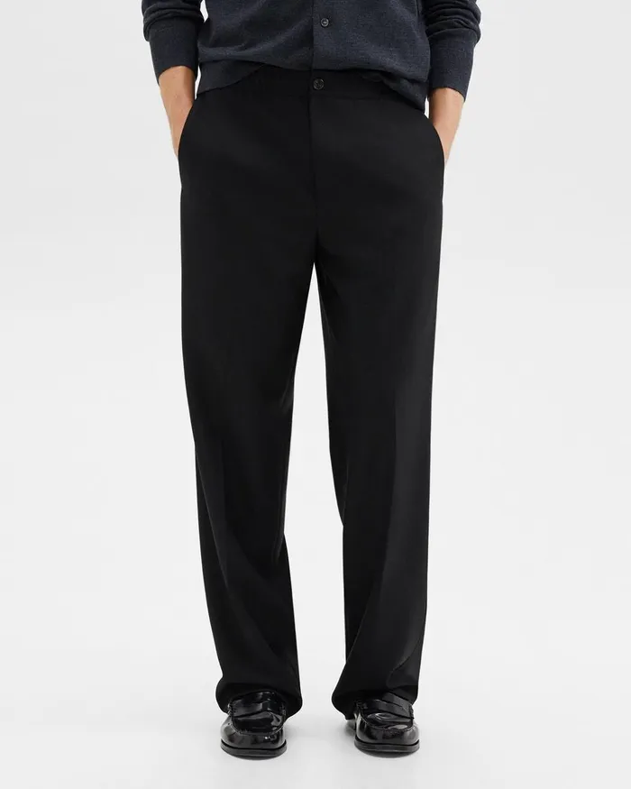Men Theory Pants WideLeg Drawstring Pant In Stretch Flannel Black