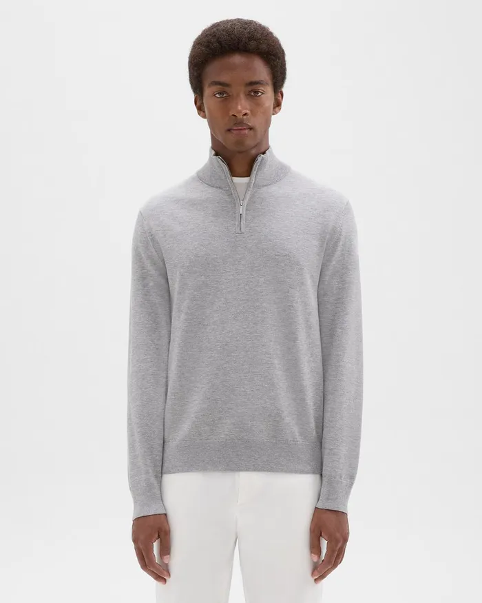 Men Theory Sweaters Cardigans Riland QuarterZip Sweater In Light Bilen Light Grey Heather