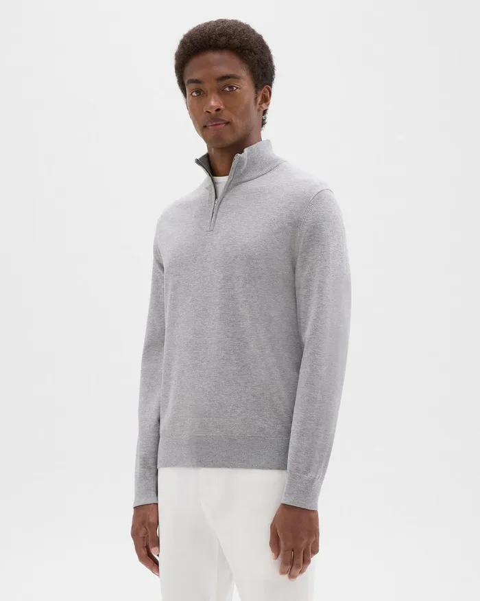 Men Theory Sweaters Cardigans Riland QuarterZip Sweater In Light Bilen Light Grey Heather