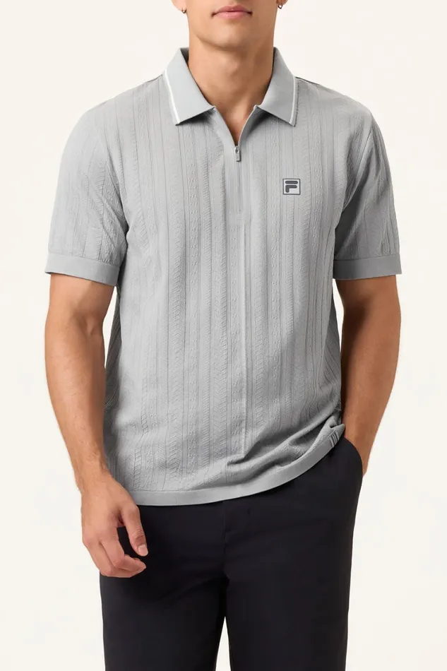 Men Tops and TShirts Fila Challenger Cable Zip Polo 050 Ultimate Gray Men Tops and TShirts Fila Challenger Cable Zip Polo 050 Ultimate Gray