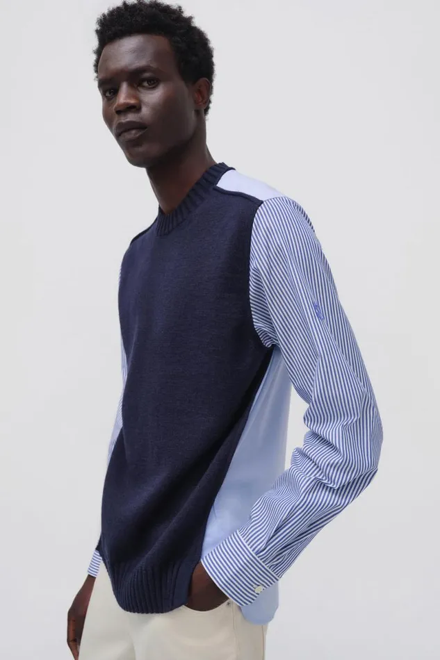 Men Tops and TShirts Jonathan Simkhai Benji Shirt Navy Patchwork Shirt Men Tops and TShirts Jonathan Simkhai Benji Shirt Navy Patchwork Shirt