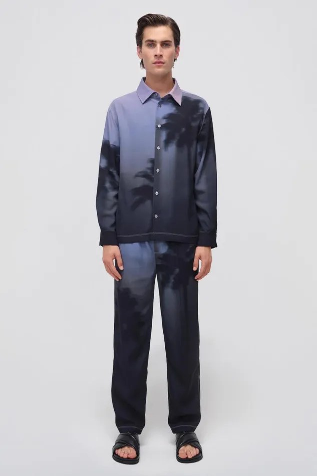 Men Tops and TShirts Jonathan Simkhai Finn Shirt Black Palm Print ButtonDown Shirt